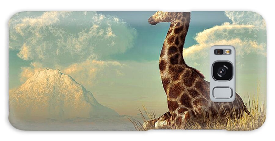 Sitting Giraffe Galaxy Case featuring the digital art Giraffe and Distant Mountain by Daniel Eskridge