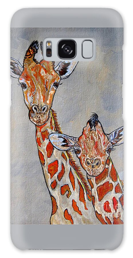 Giraffe Galaxy S8 Case featuring the painting Giraffes - Standing Side by Side by Ella Kaye Dickey