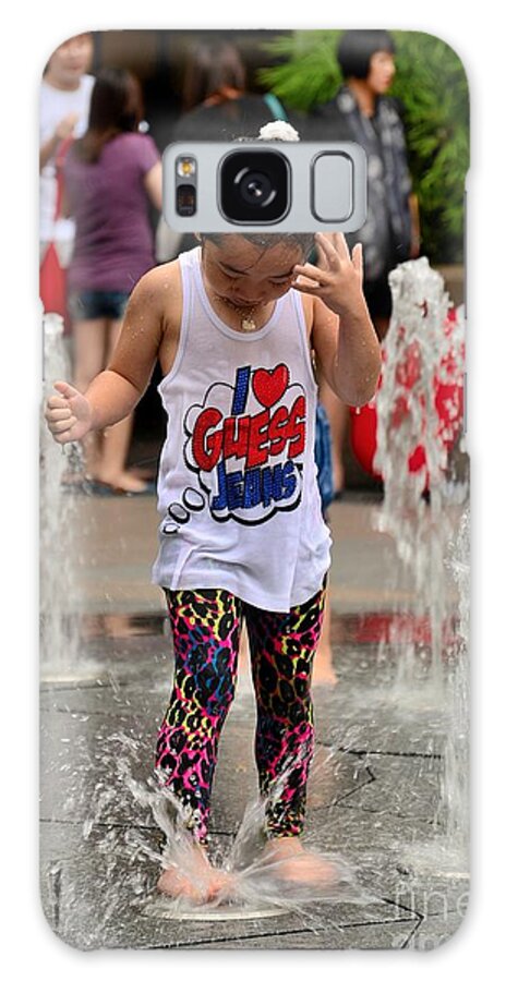Girl Galaxy S8 Case featuring the photograph Girl child plays with water at fountain Singapore by Imran Ahmed