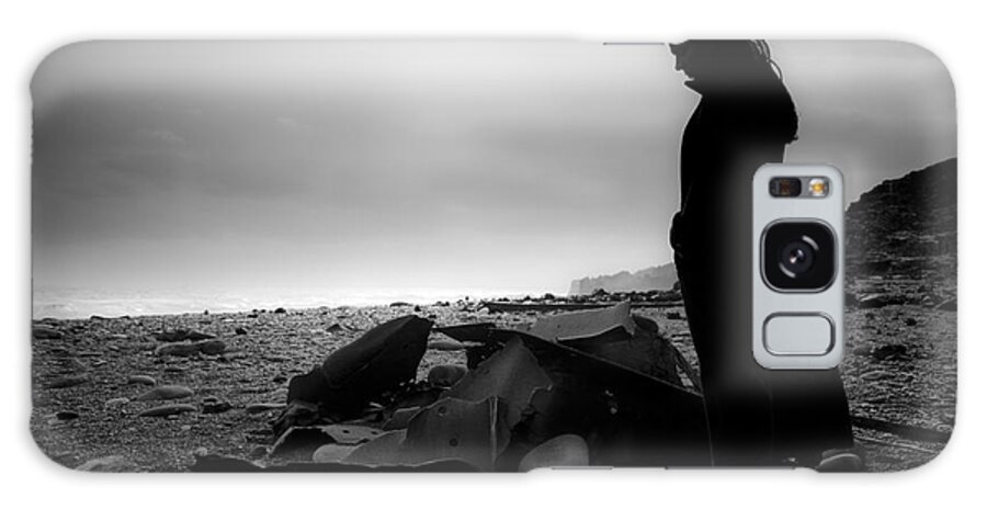 Black And White Galaxy Case featuring the photograph Girl on the Beach by Gunnar Orn Arnason