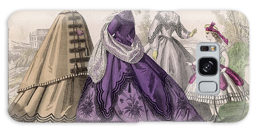 Fashions Galaxy Case featuring the drawing Girl White Dress, Magenta Swiss by Mary Evans Picture Library