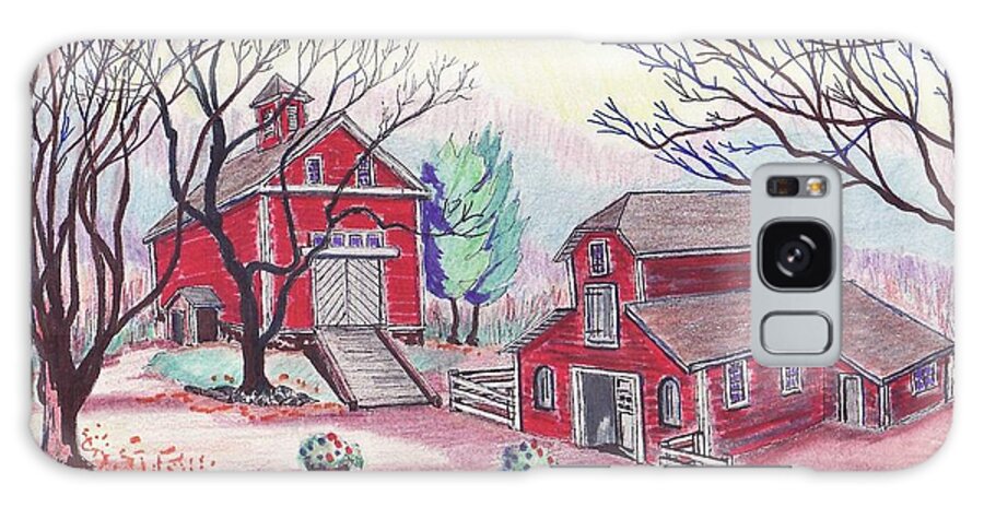 Drawings Of Glen Magna Farms Galaxy Case featuring the drawing Glen Magna Farms - The Barns by Paul Meinerth