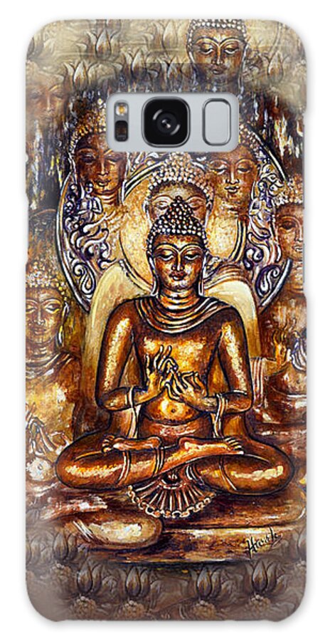 Buddha Galaxy Case featuring the mixed media Gold Buddha by Harsh Malik