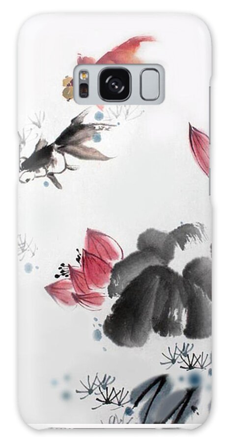 Gold Fish Galaxy Case featuring the photograph Gold Fish in Lotus Pond by Yufeng Wang