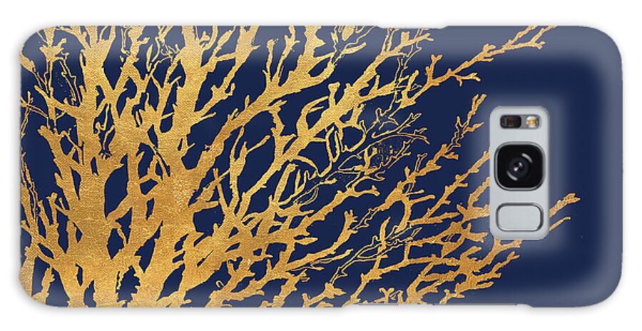 Gold Galaxy Case featuring the mixed media Gold Medley On Navy by Lanie Loreth