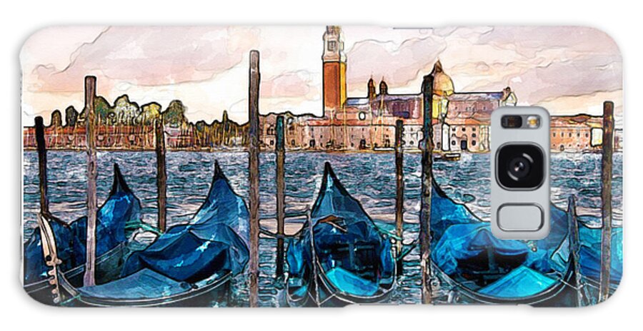 Marian Voicu Galaxy Case featuring the painting Gondolas in Venice watercolor by Marian Voicu