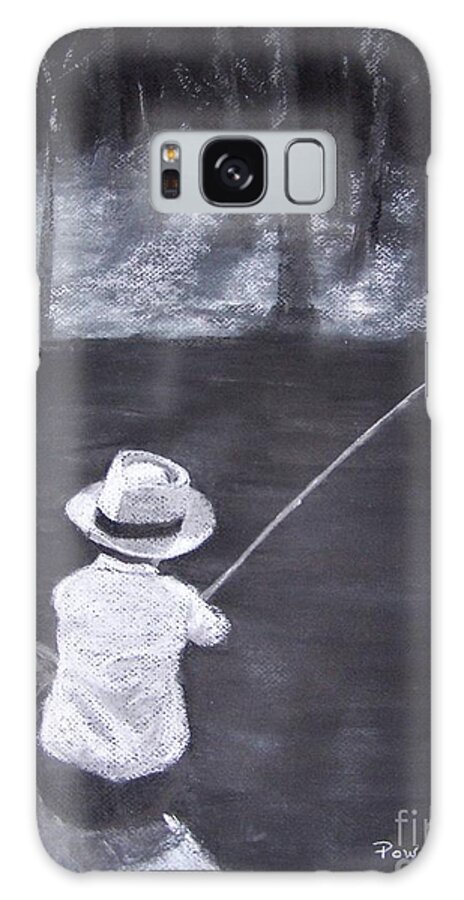 Little Boy Fishing Galaxy Case featuring the drawing Gone Fishin' by Mary Lynne Powers