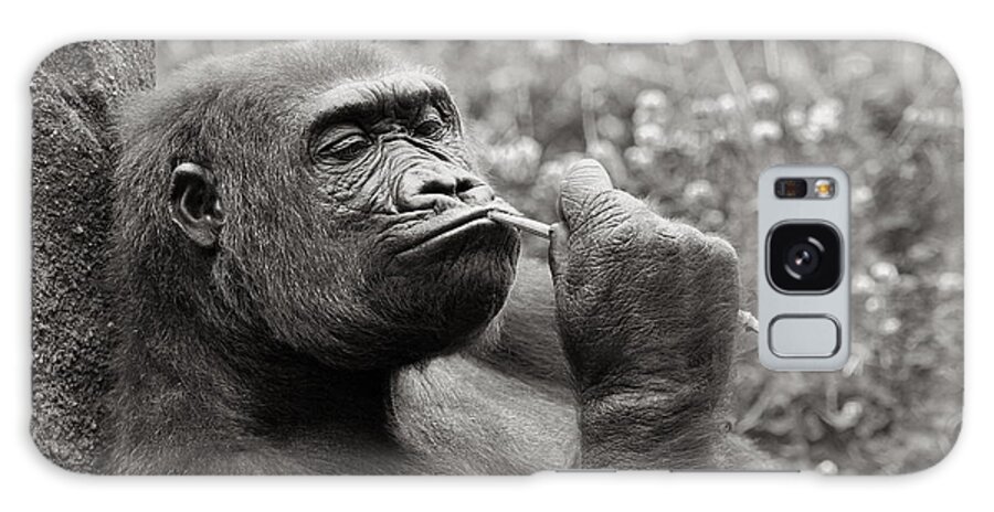 Gorilla Galaxy Case featuring the photograph Gorilla Deep in Thought - Black and White by Angela Rath