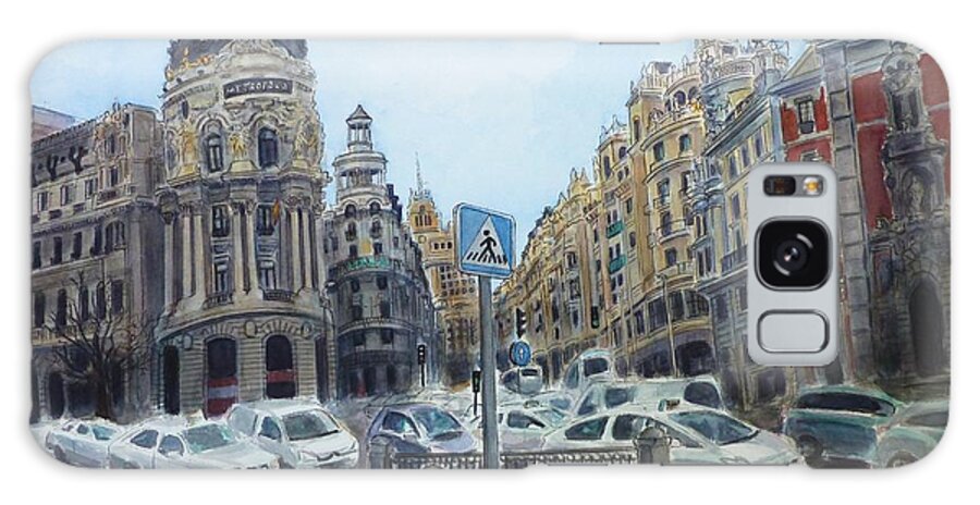 Gran Via Galaxy Case featuring the painting Gran Via Madrid by Henrieta Maneva