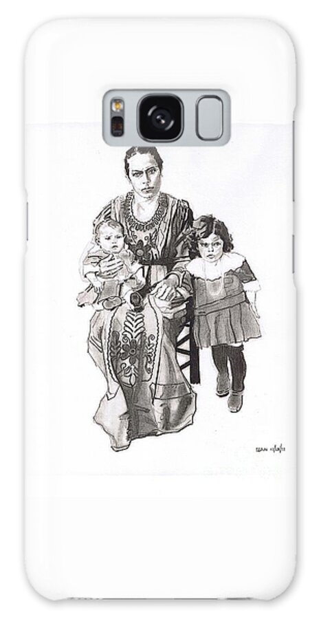 Charcoal Pencil On Paper Galaxy Case featuring the drawing Grandma's Family by Sean Connolly