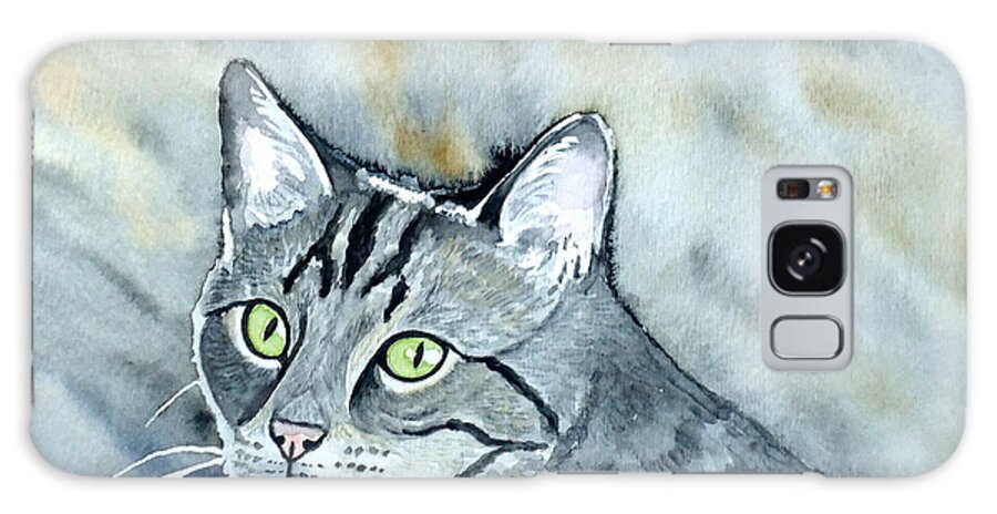 Cat Galaxy Case featuring the painting Gray Tabby Cat by Laurie Anderson
