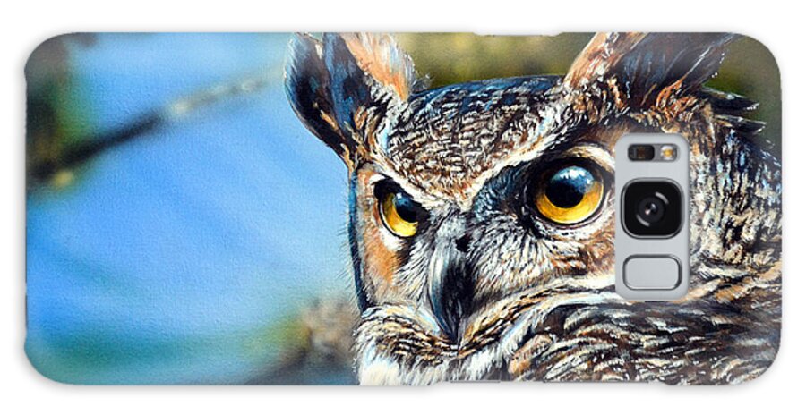 Great Horned Owl Galaxy Case featuring the painting Great Horned Owl by Lisa Clough Lachri