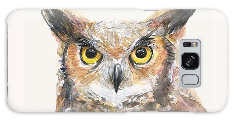 Owl Galaxy Case featuring the painting Great Horned Owl Watercolor by Olga Shvartsur