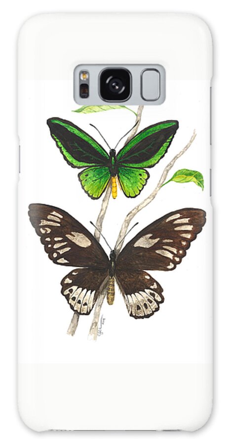 Ornithoptera Priamus Galaxy Case featuring the painting Green Birdwing Butterfly by Cindy Hitchcock