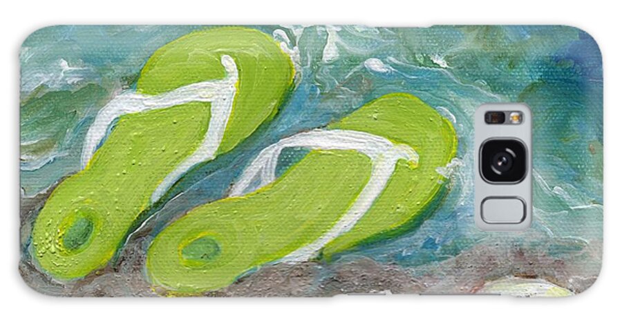 Flip Flops Galaxy Case featuring the painting Green Fliip Flops on Tybee by Doris Blessington