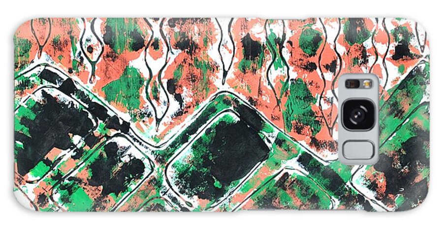 Contemporary Primitive Galaxy Case featuring the painting Green Peach Black and White Painting 1285 by Cleaster Cotton