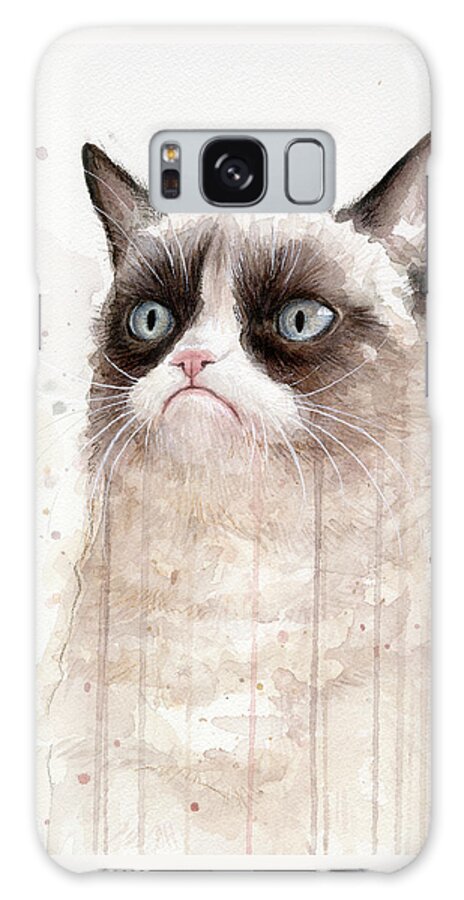 Grumpy Galaxy Case featuring the painting Grumpy Watercolor Cat by Olga Shvartsur