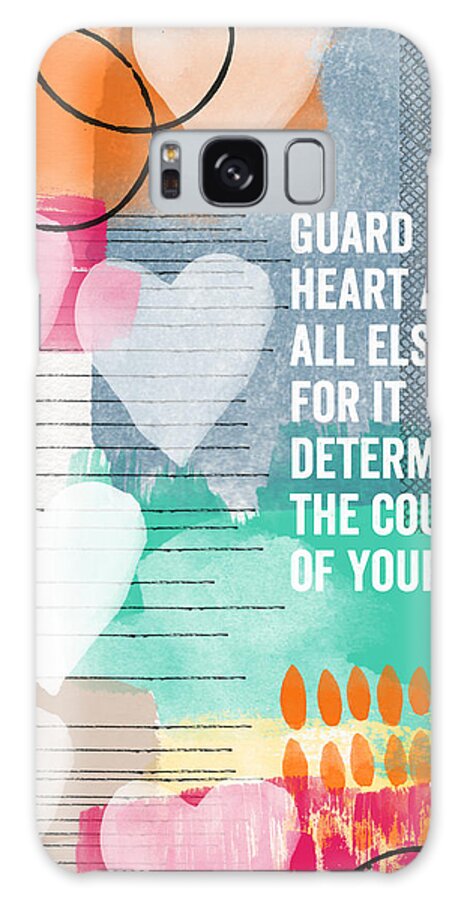 Proverbs Galaxy Case featuring the mixed media Guard Your Heart- contemporary scripture art by Linda Woods
