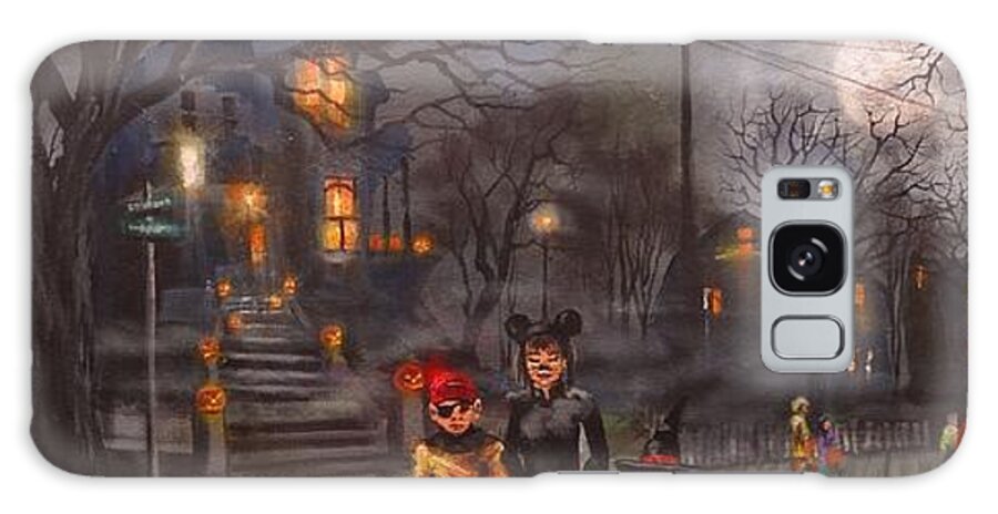 Full Moon Galaxy Case featuring the painting Halloween Trick or Treat by Tom Shropshire
