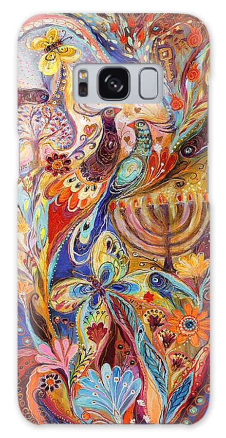 Modern Jewish Art Galaxy Case featuring the painting Hanukkah in Magic Garden by Elena Kotliarker