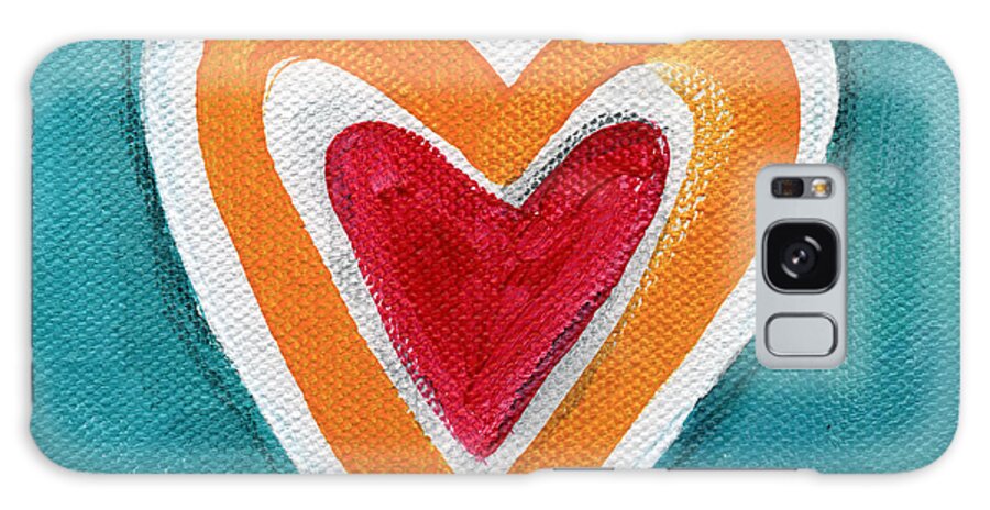 Love Hearts Romance Family Valentine Painting Heart Painting Blue Orange White Red Watercolor Ink Pop Art Bold Colors Bedroom Art Kitchen Art Living Room Art Gallery Wall Art Art For Interior Designers Hospitality Art Set Design Wedding Gift Art By Linda Woods Kids Room Art Dorm Room Pillow Galaxy Case featuring the painting Happy Love by Linda Woods
