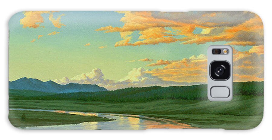Landscape Galaxy Case featuring the painting Hayden Valley Sunset by Paul Krapf