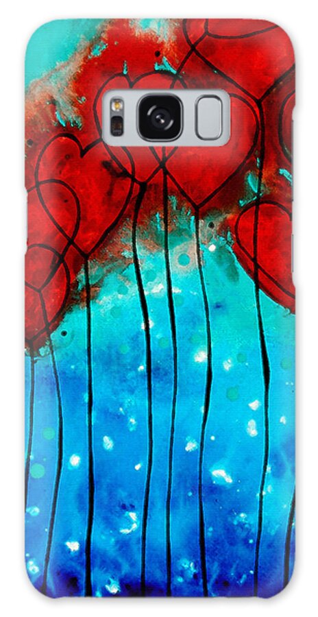 Red Galaxy Case featuring the painting Hearts on Fire - Romantic Art By Sharon Cummings by Sharon Cummings