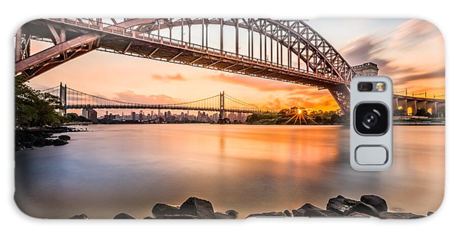 Hell Gate Galaxy Case featuring the photograph Hell Gate and Triboro bridge at sunset by Mihai Andritoiu