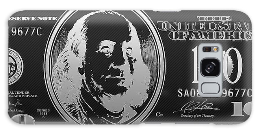 'visual Art Pop' Collection By Serge Averbukh Galaxy Case featuring the digital art Hello Benjamin - Silver One Hundred Dollar US Bill on Black by Serge Averbukh