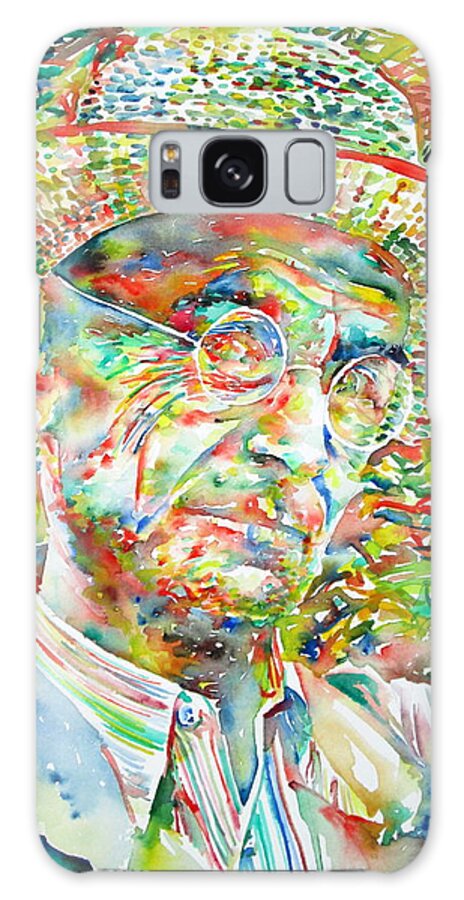 Hermann Galaxy Case featuring the painting HERMANN HESSE with HAT WATERCOLOR PORTRAIT by Fabrizio Cassetta