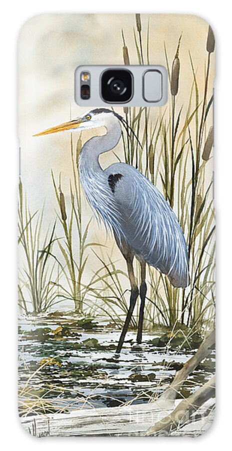 Heron Limited Edition Prints Galaxy Case featuring the painting Heron and Cattails by James Williamson