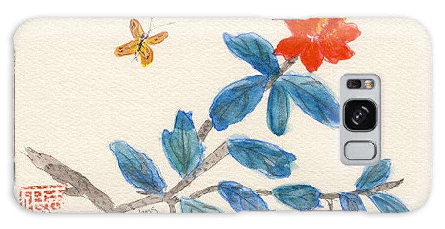 Flowers Galaxy Case featuring the painting Hibiscus with Butterfly by Linda Feinberg