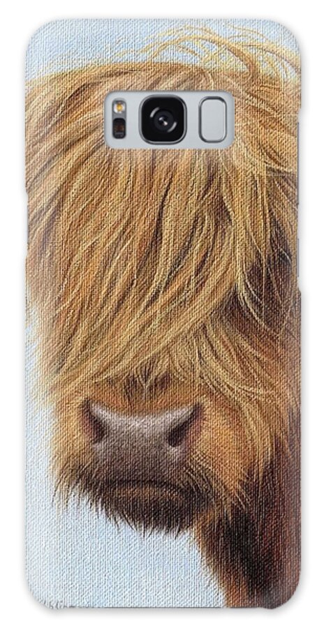 Highland Cow Galaxy Case featuring the painting Highland Cow Painting by Rachel Stribbling