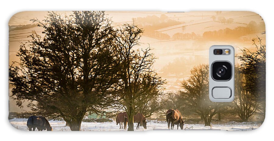 Dawn Galaxy Case featuring the photograph Horses in the snow by Neil Alexander Photography