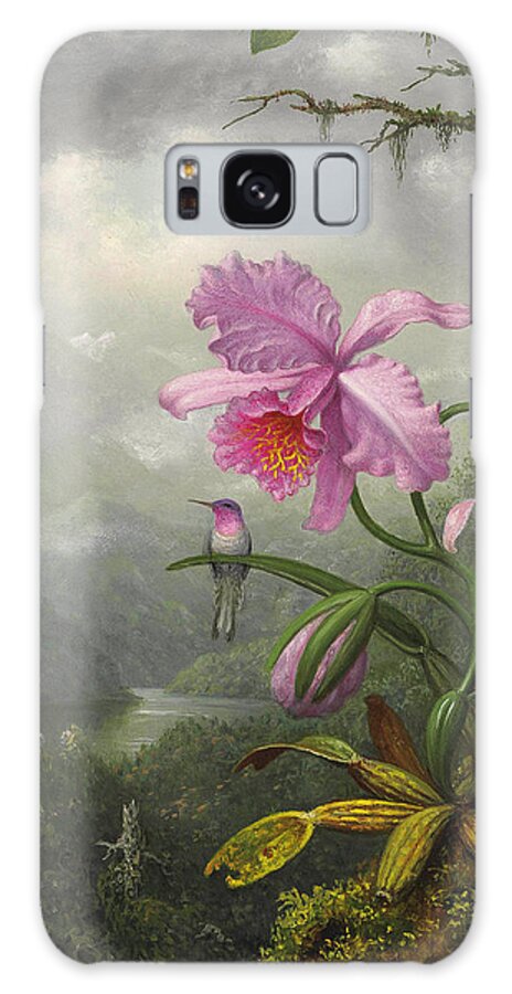 Orchid Galaxy Case featuring the painting Hummingbird Perched on the Orchid Plant by Martin Johnson Heade