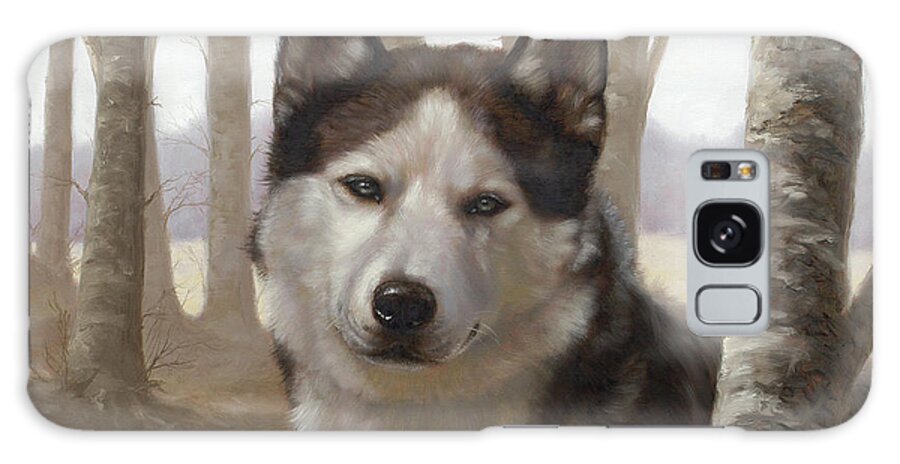 Husky Galaxy Case featuring the painting Husky in the woods by John Silver