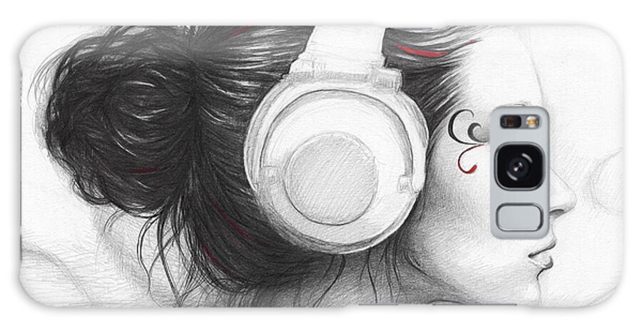 Beautiful Girl Galaxy Case featuring the drawing I Love Music by Olga Shvartsur