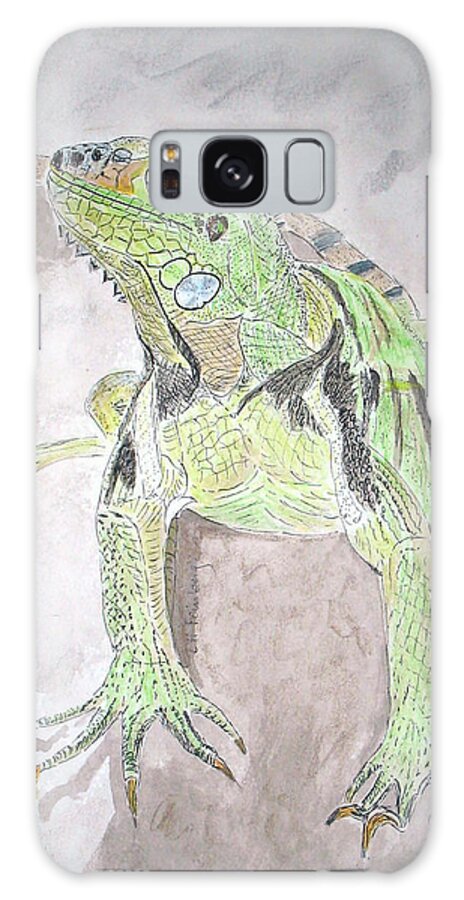 Iguana Galaxy Case featuring the painting Iguana by Linda Feinberg