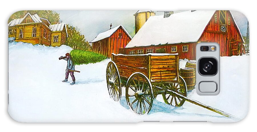 Old Illinois Barn Scene In Winter It Is A Color Lithograph Print Galaxy Case featuring the painting Illinois Farm with Barn in Winter by Robert Birkenes