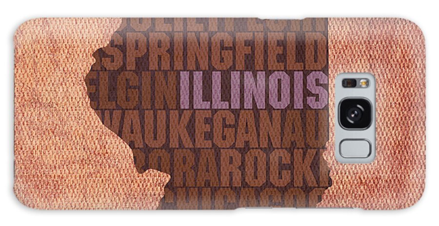 Illinois State Word Art On Canvas Galaxy Case featuring the mixed media Illinois State Word Art on Canvas by Design Turnpike