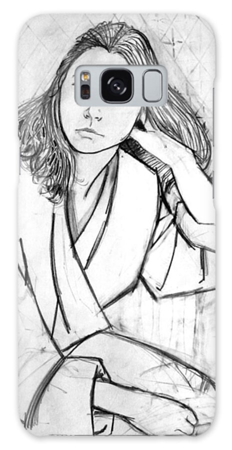 Woman Posing In Robe Galaxy Case featuring the drawing In Her Robe by Mark Lunde