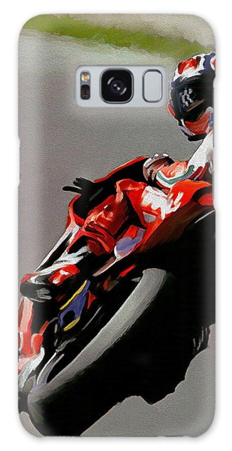 Casey Stoner By David Pucciarell Paintings Galaxy Case featuring the painting In Victory Casey Stoner by Iconic Images Art Gallery David Pucciarelli