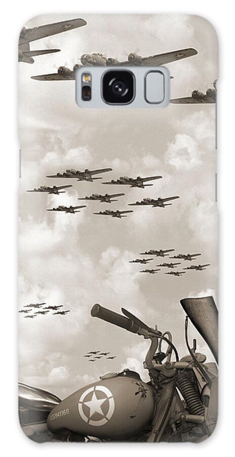 Ww2 Galaxy Case featuring the photograph Indian 841 And The B-17 Panoramic Sepia by Mike McGlothlen