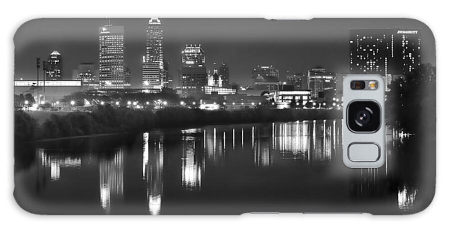 Indianapolis Galaxy Case featuring the photograph Indianapolis Skyline at Night Indy Downtown Black and White BW Panorama by Jon Holiday