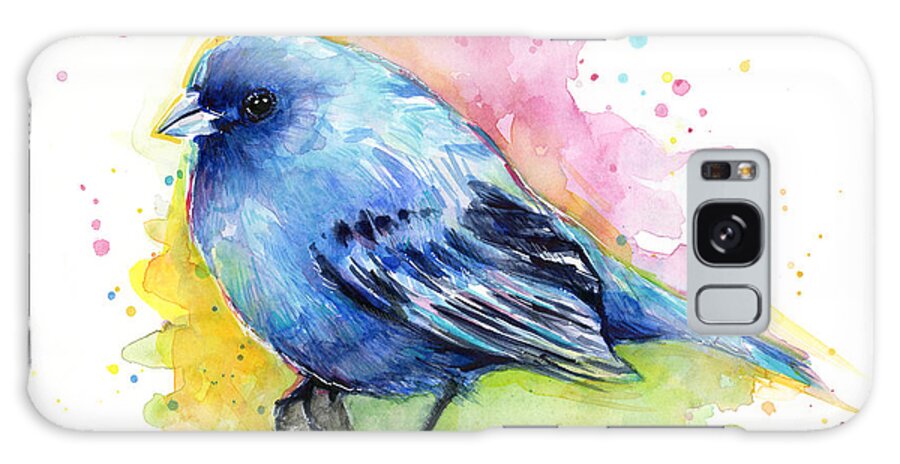 Blue Galaxy Case featuring the painting Indigo Bunting Blue Bird Watercolor by Olga Shvartsur