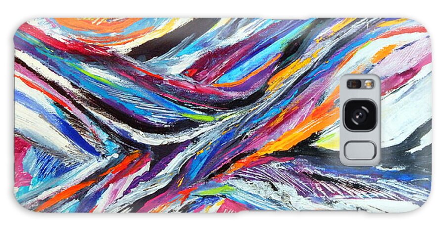 Original Contemporary Abstract Expressionist Artwork.dynamic Dramatic Vibrant Colorful Full Of Movement And Texture. Black And White Accent Every Color Of Layered Strokes Galaxy Case featuring the painting Sensational by Priscilla Batzell Expressionist Art Studio Gallery