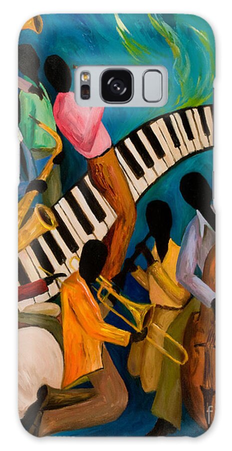 Jam Session Galaxy Case featuring the painting Jazz on Fire by Larry Martin