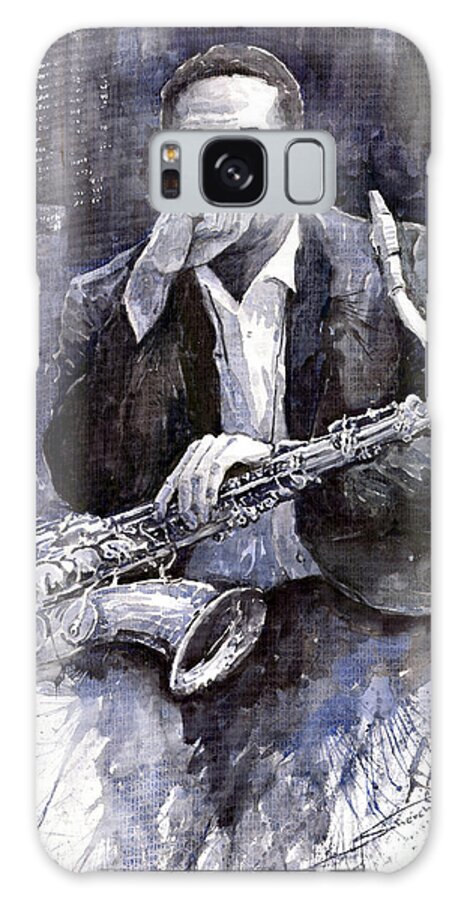 Jazz Galaxy Case featuring the painting Jazz Saxophonist John Coltrane black by Yuriy Shevchuk