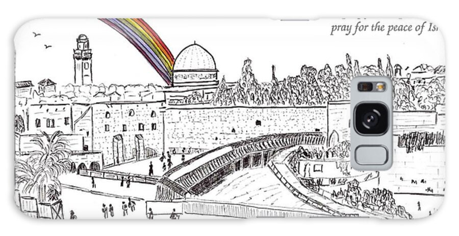 Jerusalem Galaxy Case featuring the painting Jerusalem with rainbow by Linda Feinberg