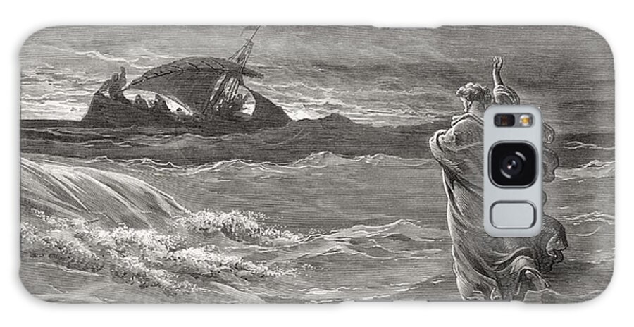Sea Of Galilee; Miracle; Faith; Waving; Fishing Boat; Fishermen; Disciples; Performing; Water; Judea Galaxy Case featuring the drawing Jesus Walking on the Sea John 6 19 21 by Gustave Dore